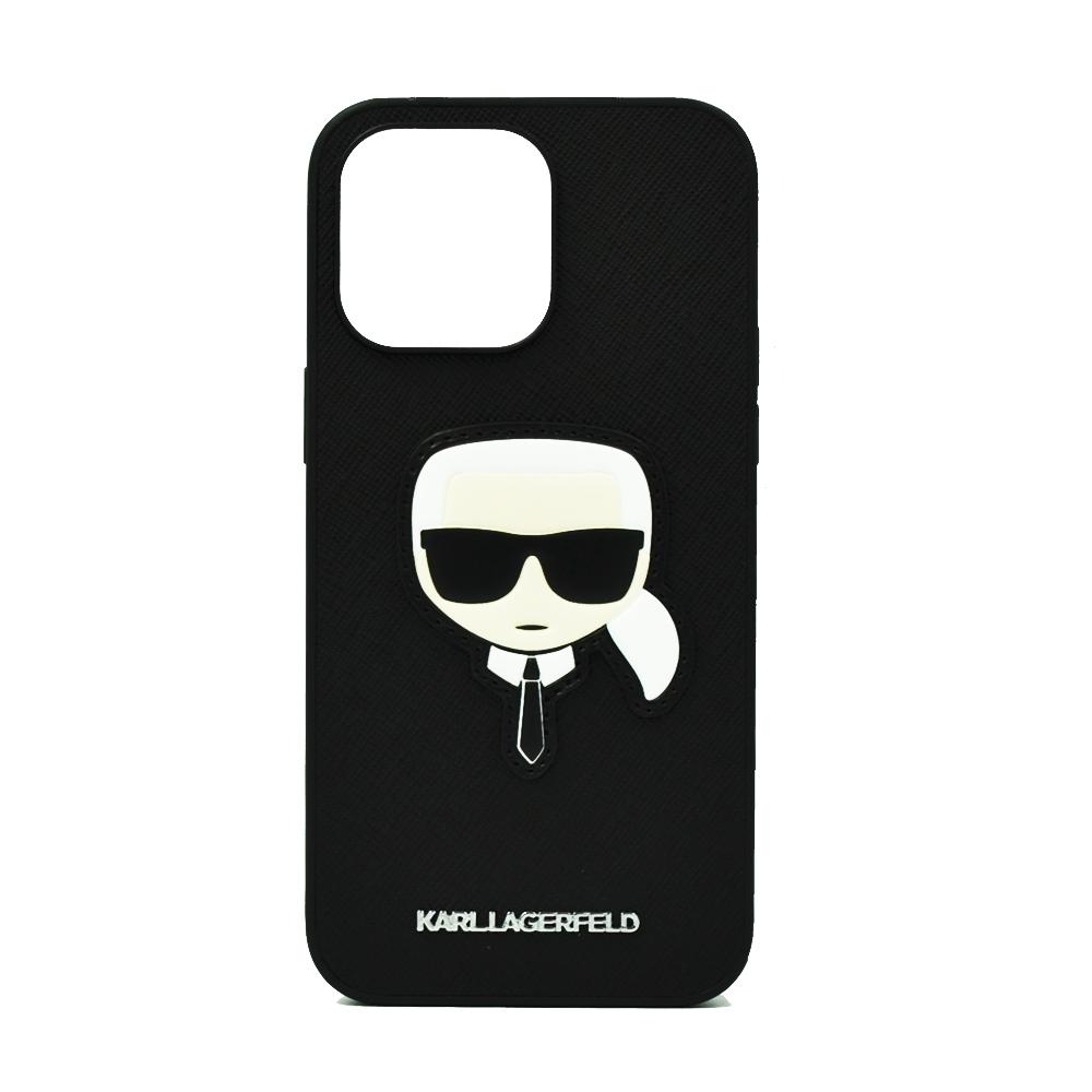 KARL LAGERFELD SAFFIANO KARL'S HEAD PATCH HARD CASE FOR IPHONE 14 PRO MAX BLACK