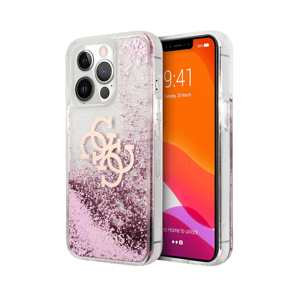 GUESS LIQUID GLITTER CASE 4G ELECTROPLATED LOGO FOR IPHONE 13 PRO PINK