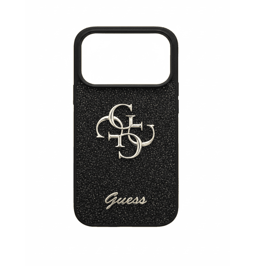 GUESS PU GLITTER CASE WITH BIG 4G METAL LOGO FOR IPHONE 17 PRO - BLACK