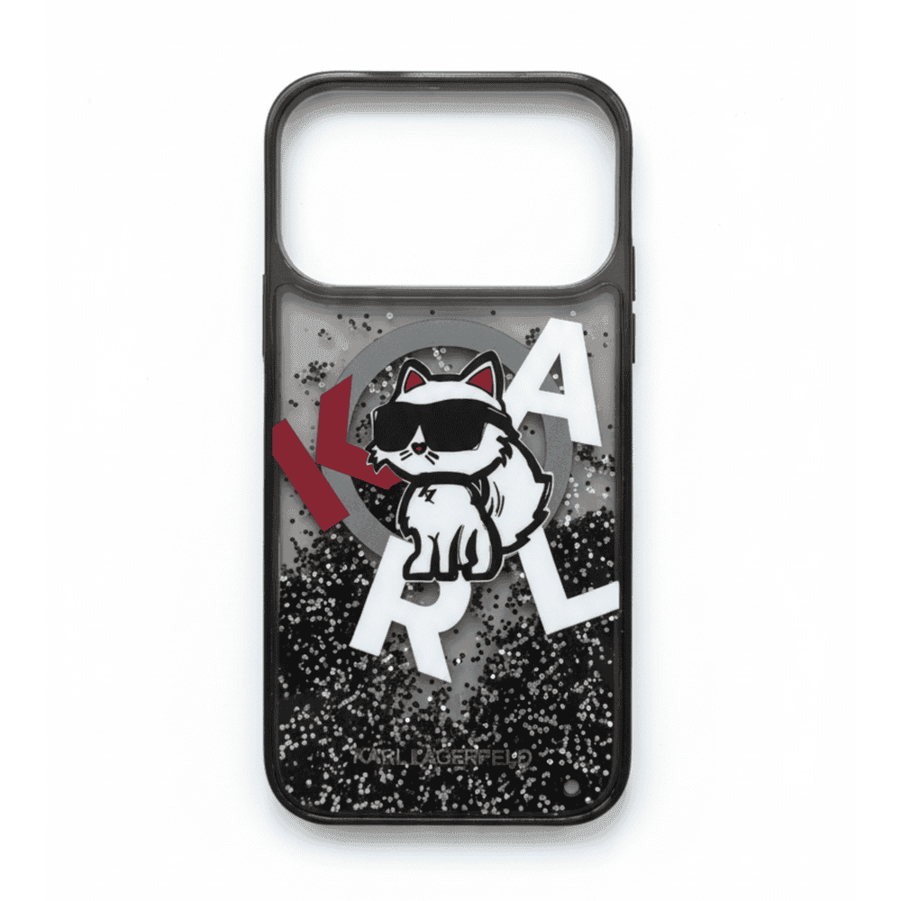 KARL LAGERFELD MAGSAFE LIQUID GLITTER CASE WITH SCATTERED CHOUPETTE LOGO FOR IPHO NE 17 PRO - BLACK