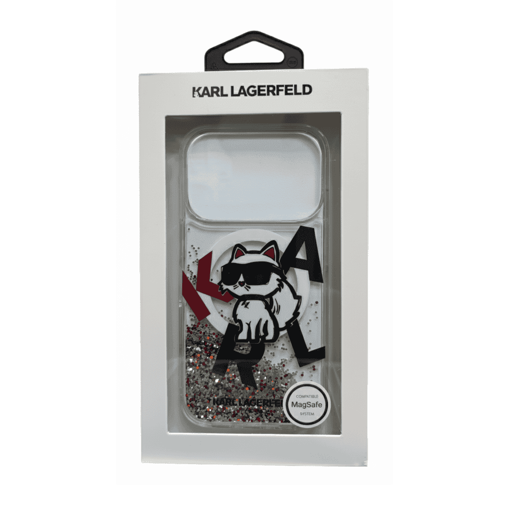 KARL LAGERFELD MAGSAFE LIQUID GLITTER CASE WITH SCATTERED CHOUPETTE LOGO FOR IPHO NE 17 PRO MAX - WHITE