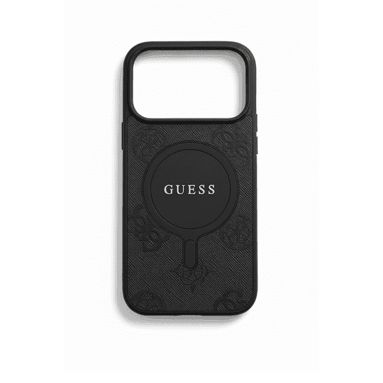 GUESS MAGSAFE PU LEATHER CASE WITH PEONY HOT STAMP DESIGN WITH CLASSSIC LOGO FOR IPHONE 17 PRO - BLACK