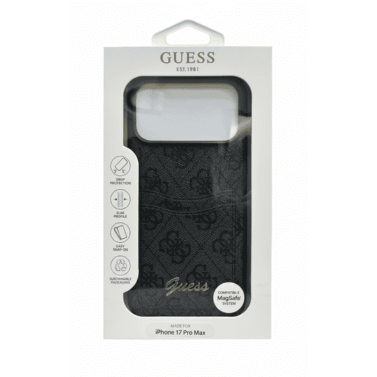 GUESS PU CASE WITH CARDSLOT & SCRIPT METAL LOGO FOR IPHONE 17 PRO - BLACK