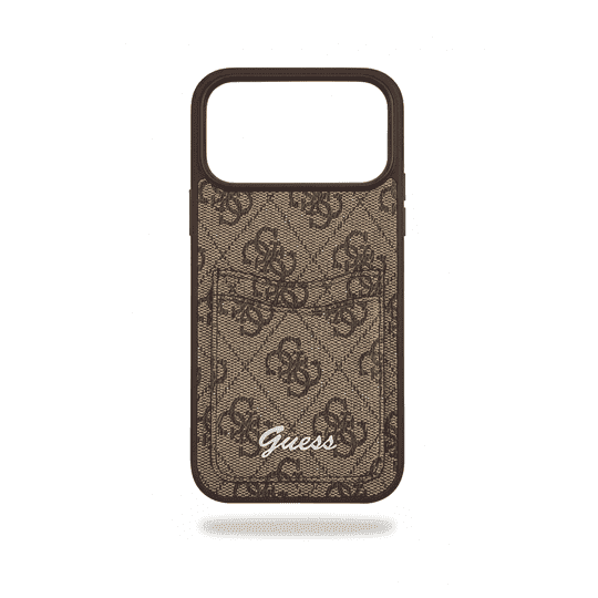 GUESS PU CASE WITH CARDSLOT & SCRIPT METAL LOGO FOR IPHONE 17 PRO MAX - BROWN