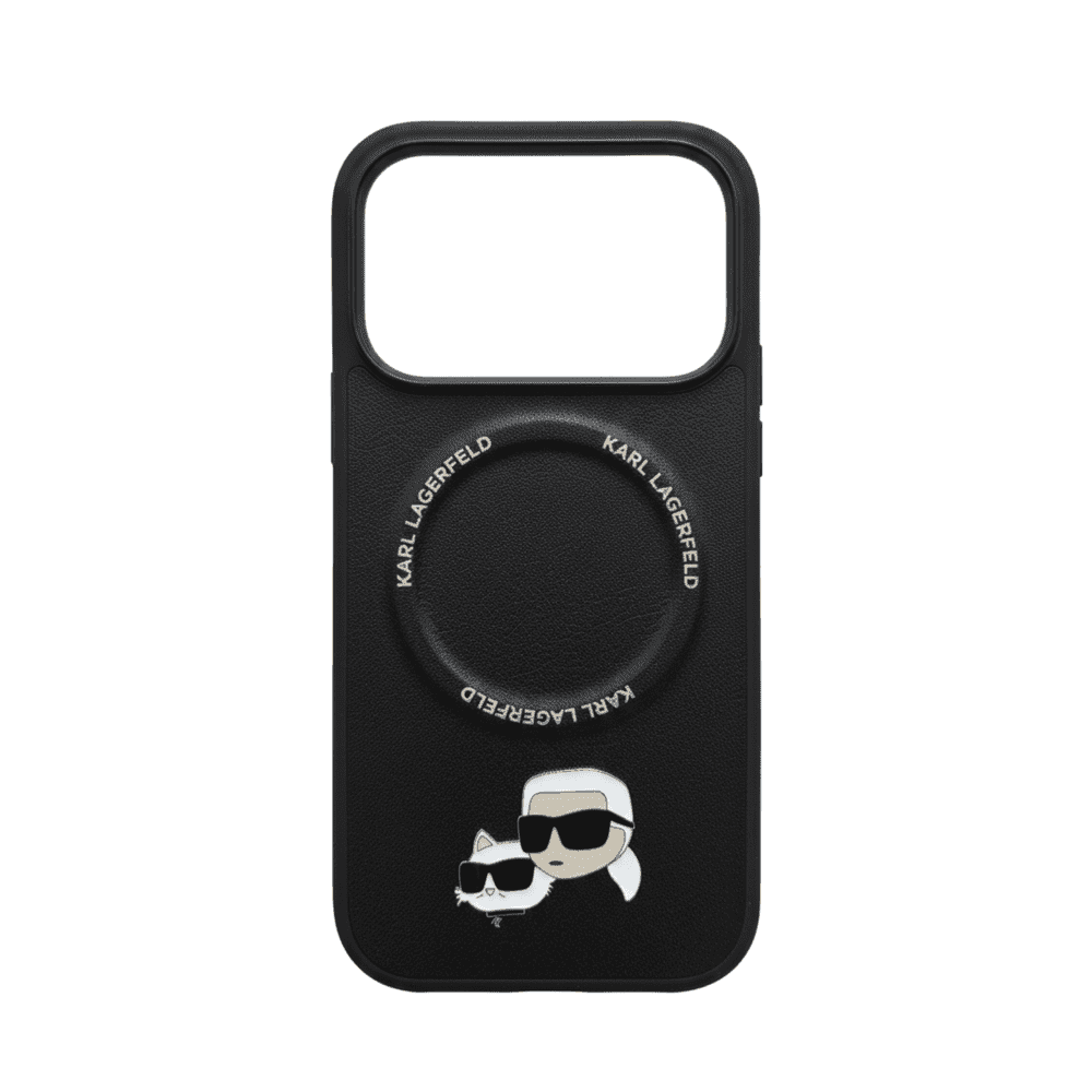KARL LAGERFELD PU LEATHER CASE WITH KARL & CHOUPETTE HEAD PINS FOR IPHONE 17 PRO - BLACK