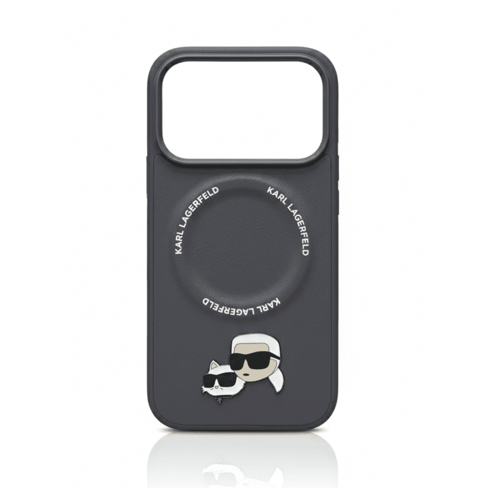 KARL LAGERFELD PU LEATHER CASE WITH KARL & CHOUPETTE HEAD PINS FOR IPHONE 17 PRO - GREY