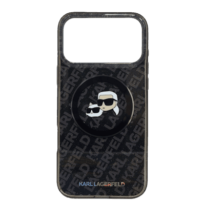 KARL LAGERFELD MAGSAFE IML GLITTER & KL REPEATED CASE WITH KARL & CHOUPETTE HEA DS FOR IPHONE 17 PRO MAX - BLACK