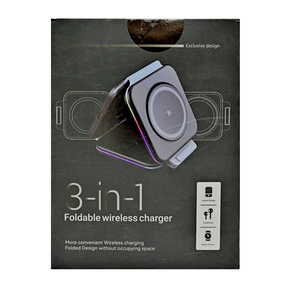 3 IN 1 FOLDABLE POCKET MAGSAFE WIRELESS CHARGER WITH LED LIGHTS WHITE F21
