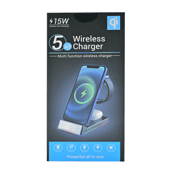 5 IN 1 WIRELESS CHARGER WITH LED LIGHTS 15W BLACK Z6