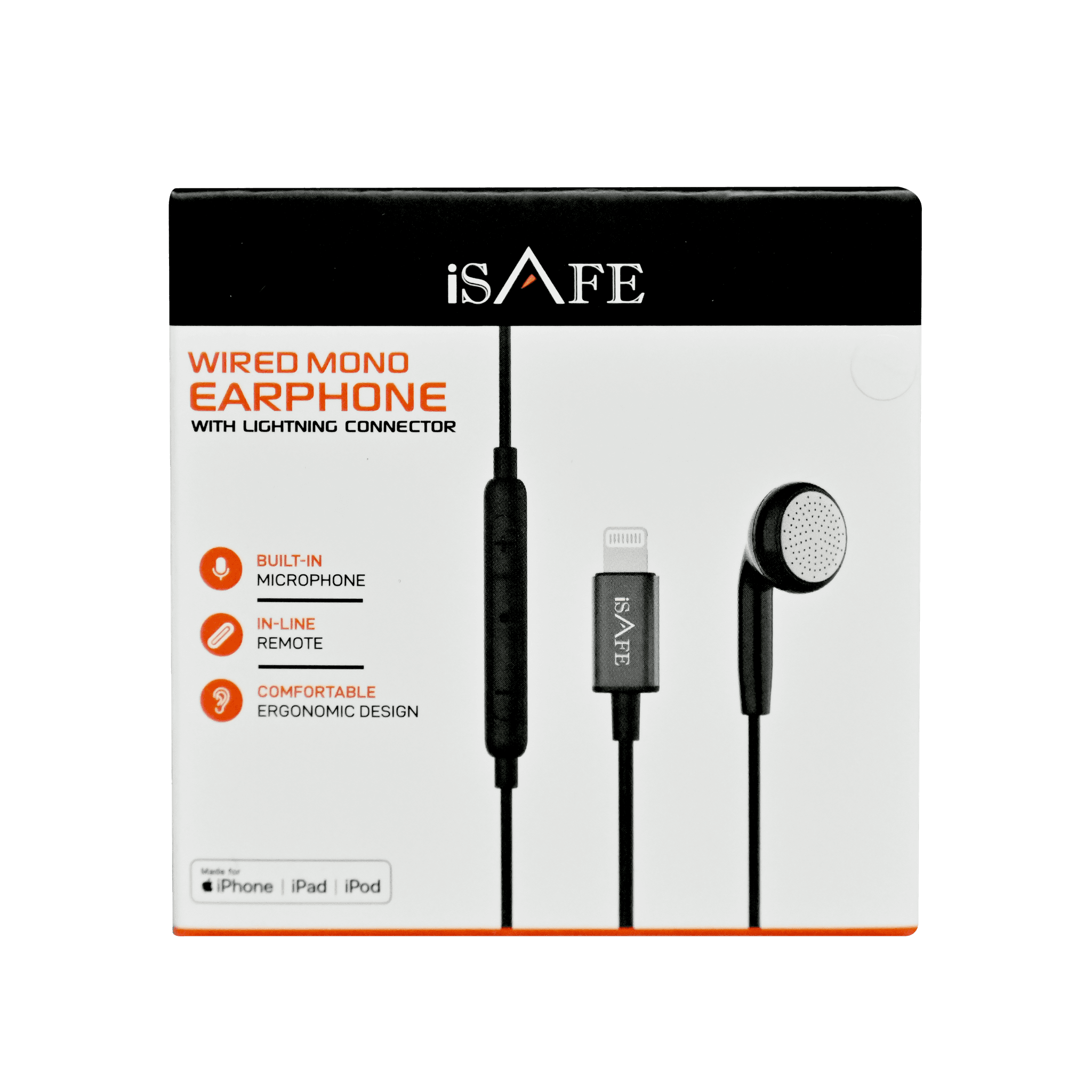 ISAFE MFI MONO LIGHTNING EARPHONE WHITE