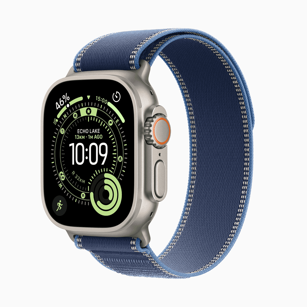 Apple Watch Ultra 3 GPS + Cellular 49mm Natural Titanium Case with Blue/Bright Blue Trail Loop - M/L
