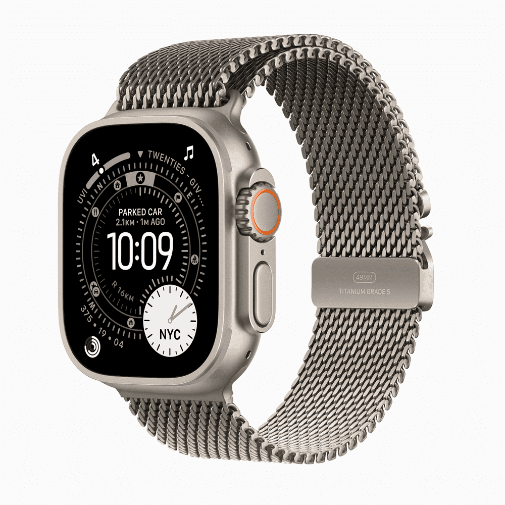 Apple Watch Ultra 3 GPS + Cellular 49mm Natural Titanium Case with Natural Titanium Milanese Loop - Medium