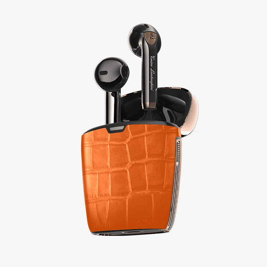 TONINO LAMBORGHINI CROCODILE LEATHER WIRELESS BLUETOOTH HEADPHONE TL69 ORANGE