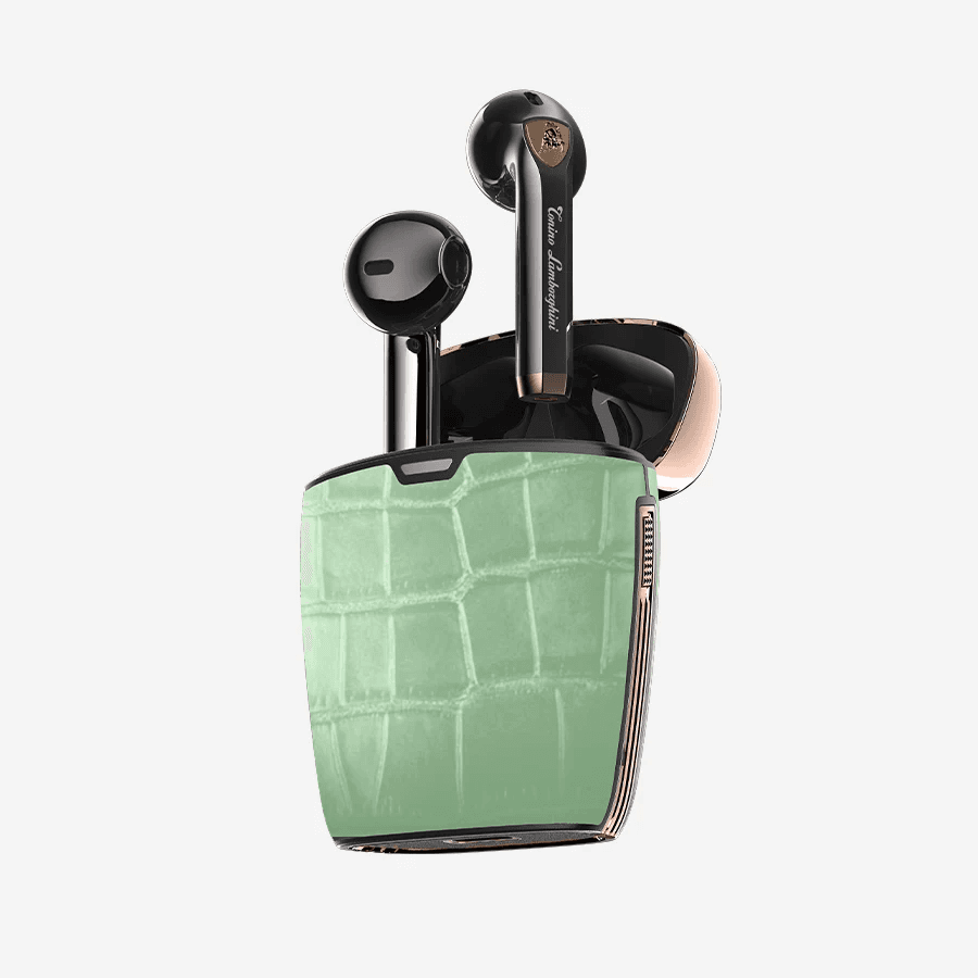 TONINO LAMBORGHINI CROCODILE LEATHER WIRELESS BLUETOOTH HEADPHONE TL69 GREEN
