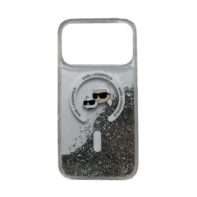 KARL LAGERFELD MAGSAFE LIQUID GILLTER CASE WITH KARL & CHOUPETTE HEAD FOR IPHONE 1 7 PRO- TRANSPARENT