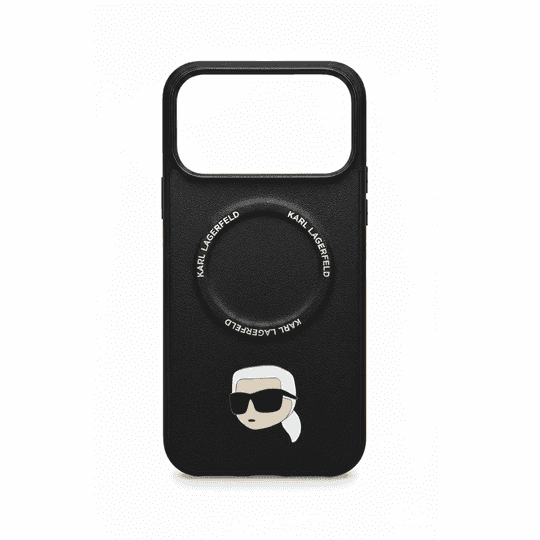 KARL LAGERFELD PU LEATHER CASE WITH KARL HEAD PINS FOR IPHONE 17 PRO MAX - BLACK