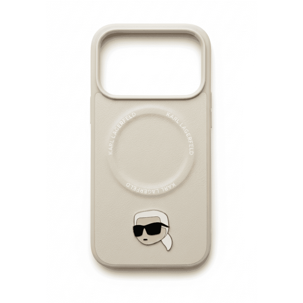 KARL LAGERFELD PU LEATHER CASE WITH KARL HEAD PINS FOR IPHONE 17 PRO MAX - BEIGE
