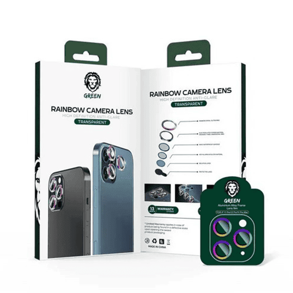 GREEN ANTI GLARE TRANSPARENT CAMERA LENS FOR IPHONE 12 PRO RAINBOW